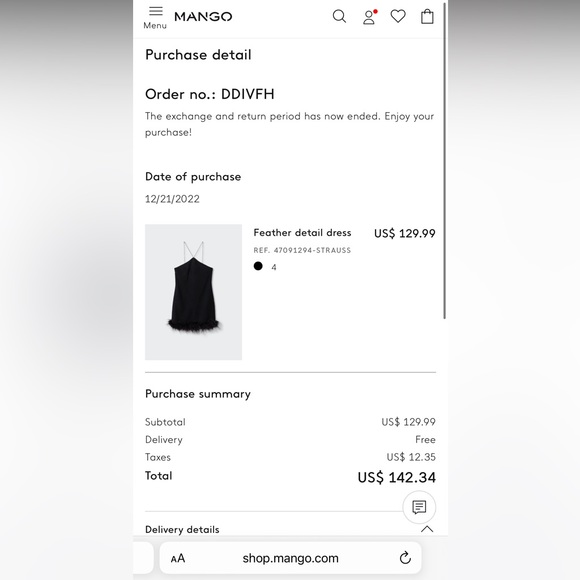 COPY - Brand new mango black feather dress. Bought for 142$. Size 4 - Picture 6 of 6
